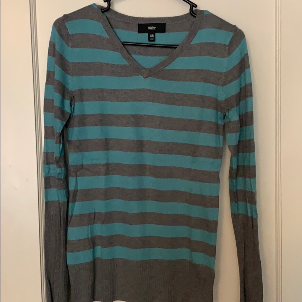 Teal and grey striped sweater